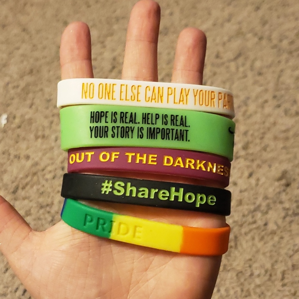 Hopeful Silicone Bracelets: TWLOHA, AFSP, 🏳️‍🌈